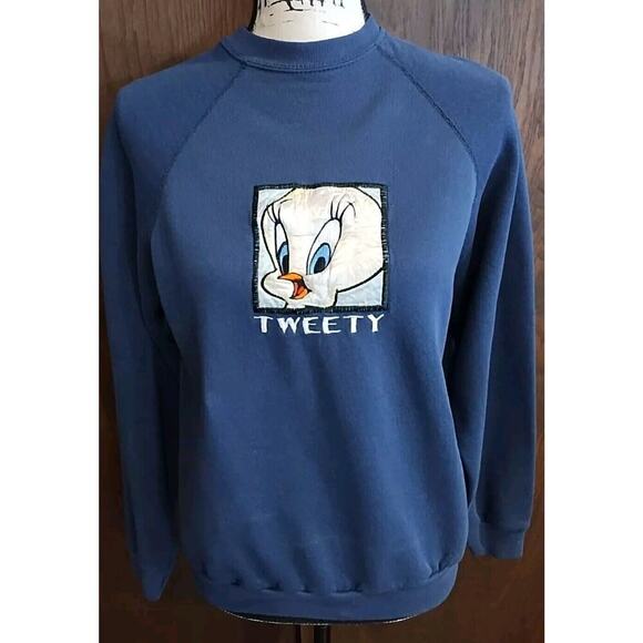 90s Y2K Tweety Crewneck Sweatshirt Looney Tunes Vintage Blue Women's Medium - Picture 1 of 7